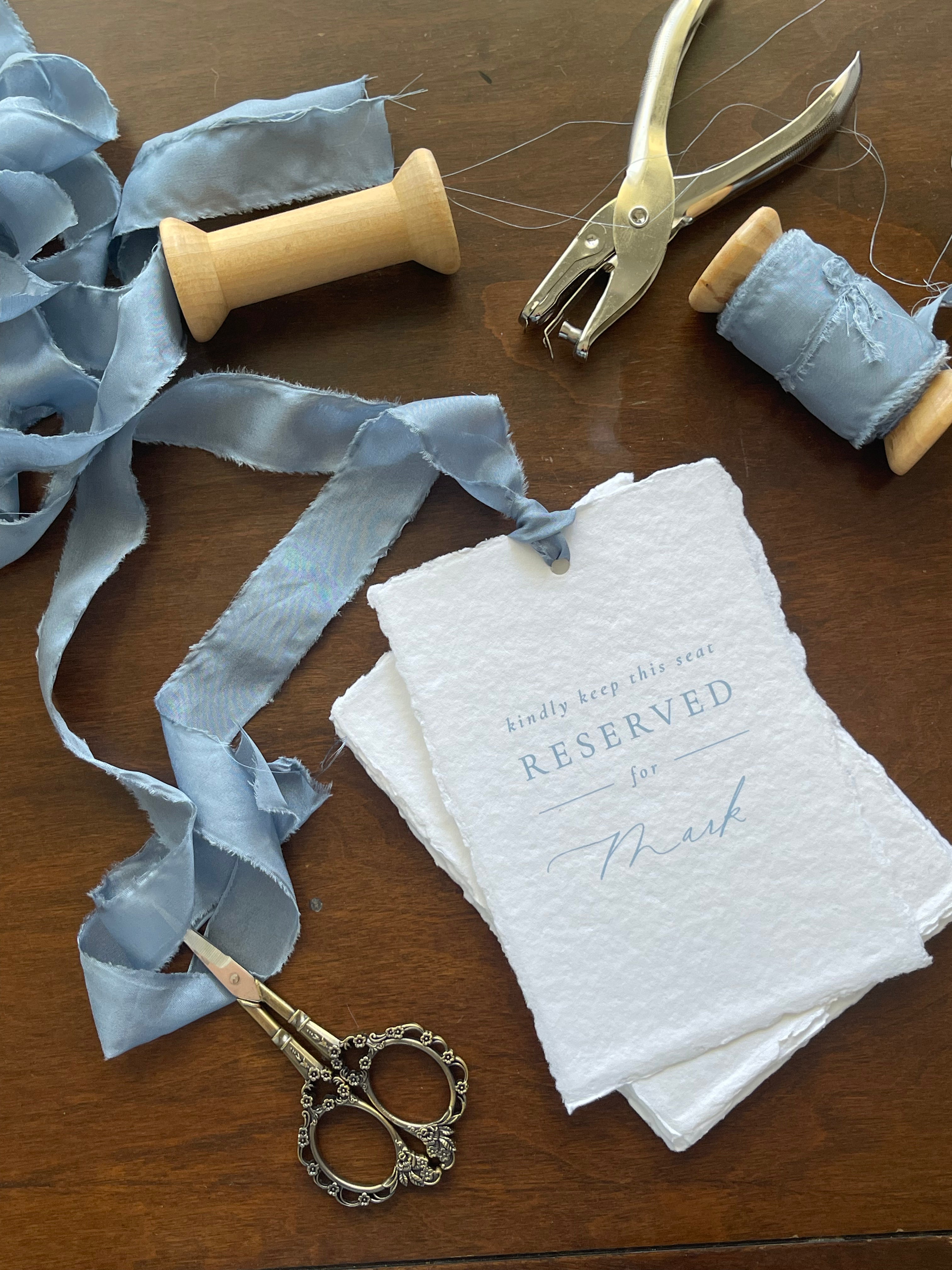 Reserve Tags - Handmade Paper. Silk Ribbon