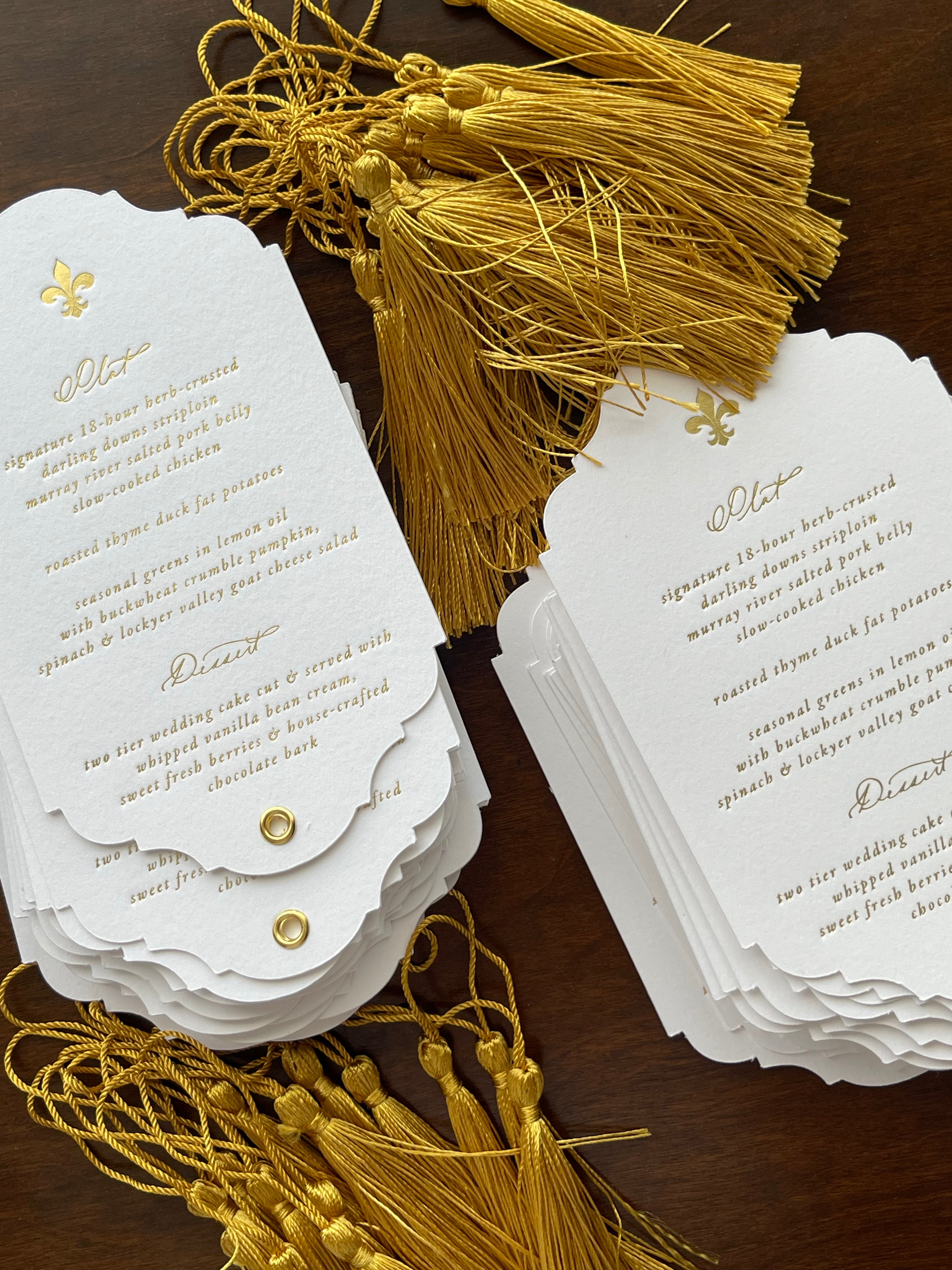 Ornate Menu - Die Cut, Foil Printing, Tassel